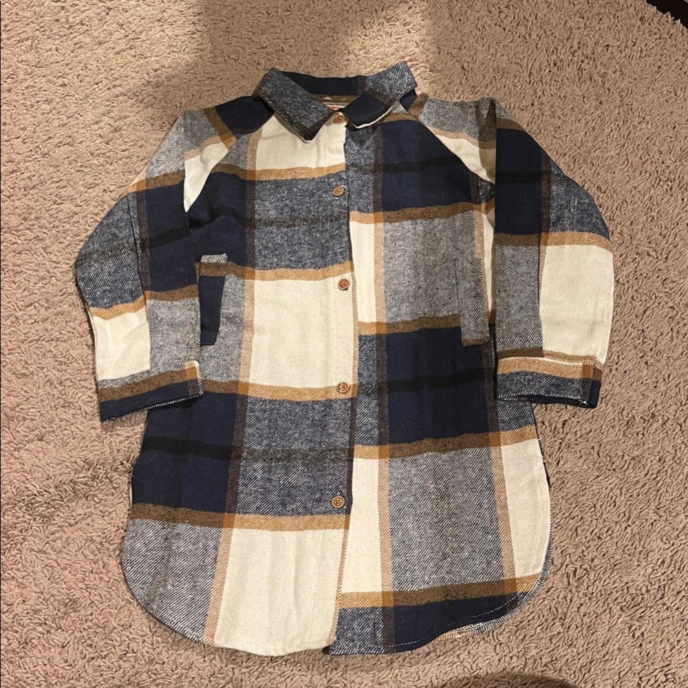 Kids Plaid Button Down Shirt in Navy and Tan